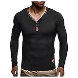 Herren Langarmshirt Henley Shirt V-Ausschnitt Pullover Einfarbig Oberteile Blusen Tops mit Knöpfen Langarm T-S