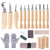 Holz-Schnitzwerkzeug Set, 21 STK Schnitzmesser Holz Schnitzen Set mit Schleifsteine für Erwachsene Kinder, Carving DIY Schnitzset mit Schnittfeste H