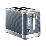 Russell Hobbs Toaster Inspire grau, 2 extra breite Toastschlitze, inkl. Brötchenaufsatz, 6 einstellbare Bräunungsstufen + Auftaufunktion, 1050W, Hochglanz-Kunststoff 24373-56 [Amazon Exklusiv]