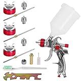 HVLP Lackierpistole Spritzpistole Kit mit 600CC Farbbehälter & 1,4 mm, 1,7 mm, 2,0 mm Düsensatz Farbspritzpistole für Dekoration,Auto Reparatur Werkzeug (Red)