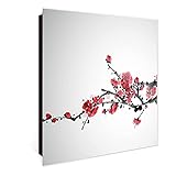 banjado® Großer Schlüsselkasten aus Glas - Schlüsselbox 30x30cm mit 50 Haken - Motiv Japanische Blüten 2 - Schlüsselschrank für Schlüsselaufbewahrung mit beschreibbarer Glastür als Magnettafel nutzb