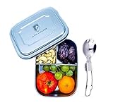 Alpin Loacker Edelstahl Lunchbox für Kinder und Erwachsene mit Faltgöffel Brotdose, Brotbox, Vesperbox, Vesperdose mit Fächern, Trennwand | Bento Box fü