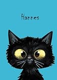 Hannes: Personalisiertes Notizbuch, DIN A5, 80 blanko Seiten mit kleiner Katze auf jeder rechten unteren Seite. Durch Vornamen auf dem Cover, eine ... Coverfinish. Über 2500 Namen b