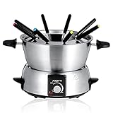 AONI Fondue für 8 Personen, elektrisches Fondue mit Edelstahl, 2L, Temperaturregulierung, 8 farbcodierte Gabeln und abnehmbarer Topf, 800W, Geeignet für Käse, Schokolade, S