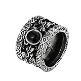 CNSXLL Vintage Granat Schwarzer Onyx Doppeldrache Perlen Breitband Ring Schmuck Männer Ring Party Schmuck Größe 7-13 (Größe : 12)