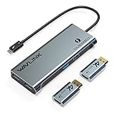 WAVLINK MultiPort USB C Hub, 4 in 1 USB C Adapter (Thunderbolt 3) 1000M RJ45 Ethernet, USB3.0 Port, Zwei DisplayPort Monitore können auf Dual 4K HDMI übertragen W