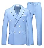 MOGU 2-teiliger Herrenanzug mit schmaler Passform, zweireihiger Blazer und Hose, einfarbig, für Abschlussball und Smoking, hellblau, 46