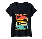 Damen Yes I Really Do Need All These Guitars Vintage Funny Gift T-Shirt mit V