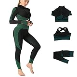 Veriliss Damen 3teiliger Trainingsanzug Nahtlose Yoga-Leggings und Stretch-Sport-BH-Fitness-Set Jogginganzug Reißverschluss Kapuzen Trainingsanzug Set Fitness Jogging Tennis Laufen (FinkBlau, S)