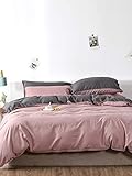 Chanyuan Bettwäsche 135 x 200 cm Rosa Grau Microfaser Wendebettwäsche Set Unifarben Elegant Bettbezug mit Reißverschluss und 1 Kissenbezüge 80 x 80