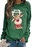 Yming Frauen Bell Hirsch Sweatshirts Langarm Rundhals Pullover Freizeit Sweatshirts Grün L