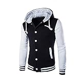 Jacke Herren Kapuzenpullver Collegejacke Sweatshirt College Sweater Baseball Hoodies Slim Fit Langarm Button Sweatjacke mit Kapuzen und Tasche Herbst Winter Warme Kapuzenjacke Kapuzenpulli (White, M)