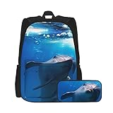 SDBUYW-ZQ Schulrucksack,Dolphins Wallpaper，Büchertaschen für Kinder Teens College-Studenten und Federmäppchen zweiteilige S