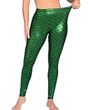 Seawhisper Meerjungfrau Kostüm Damen Grüne Leggins Metallic Glänzende Leggings Fasching Karneval Halloween Kostüme 42 44