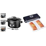 Russell Hobbs 3in1 Multikocher (Sous Vide Garer/Slow Cooker/Schongarer) spülmaschinengeeigneter 6,5l Keramik-Gartopf & Amazon Basics - Vakuumierer, 30 cm Naht + 10 Vakuumierbeutel, Schw