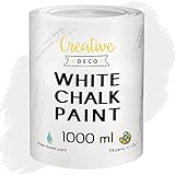 Creative Deco Weiß Kreide-Farbe | 1000 ml-Dose | Perfekt für Landhaus-Stil, Vintage-Stil, Decoupage, Möbel-Renovierung | Matt & abwaschbar | Wisch-Effekt und Gradient-Effekt mög