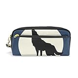 tizorax heulender Wolf Full Moon Bleistift Fall PU Leder Studenten Stationäre Pen Tasche Make-up Kosmetik