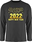Silvester - 2022 Happy New Year Feuerwerk Gold - S - Schwarz - Hochzeit Feuerwerk - BCTU005 - Herren Lang