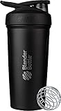 BlenderBottle Strada - Edelstahl Trinkflasche, Thermoflasche mit BlenderBall, Protein Shaker und Fitness Shaker, BPA frei, Doppelwandig, Vakuum isoliert - schwarz, 375 g