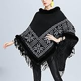 DYXYH Frauen Herbst Winter Tücher wickelt Schnee Stricken Ponchos und Capes Fransen Womens Batwing Sleeve Pullovers (Color : Black, Size : One Size)