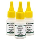 SILISTO 3x20 g Sekundenkleber Zähflüssig extrem stark halt Top-Qualität, 3 Stück, Transparent, 71024