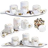 Teelichthalter Set - Teller Blattform - Natursteine Dekosand - antik-weiß - dekoratives Geschenkset - Hochzeitstafel - Shabby Chic - L