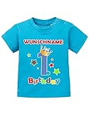 Jayess Geburtstag - First Birthday Shirt mit Personaliesierten Wunschnamen - Jungen - Baby T-Shirt in Blau by Gr. 80/86