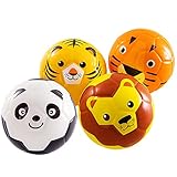 beetoy 4 Stück Softball Kinder Spielball Mini-Fussball für die Kleinsten | Softbälle-Set weicher Füllung Schaumstoffball Tier-Design Ball Klein (Tiger, Löwe, Panda, AFFE)