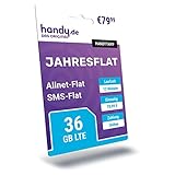 Handytarif Jahresflat - 36 GB LTE-Datenvolumen inklusive Flat Telefonie und Flat SMS,12 Monate monatlich 3 GB LTE-Datenvolumen, Einfache R