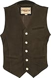 Fuente Herren Lederweste Weste Leder Trachten Lederweste Gilet, Jagd Lederweste in Braun, Hellbraun und Schwarz Grün (S, Braun)