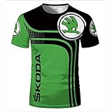 Herren T-Shirts Poloshirt - Skoda 3D Print Unisex T-Shirt Lässige Sommer Kurzarm Tops - Autofans Geschenke,Green,4XL