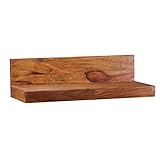 WOHNLING Wandregal Massiv-Holz Sheesham Holzregal 60 cm breit Landhaus-Stil Hänge-Regal Echt-Holz Wand-Board Natur-Produkt Wandkonsole dunkel-braun Brett unbehandelt Regale zum Aufhängen Unikat Ablag