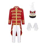 Alvivi Jungen Prinz Kostüm Mittelalterliche Royal Gentlemen Smoking Anzug Langarm Tops mit Hose Cosplay Fasching Karneval Verkleidung A Rot 104-110