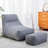 Sitzsack XXL,Mit Fu?stützeRiesiger Sitzsack,weich wie in den Wolken zerkleinerte Schwammfüllung und Baumwoll-Sitzsackhülle 130x75cmWohnzimmer Schlafzimmer Garten Faul Liege Sitzsack-g