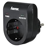 Hama Überspannungsschutz Adapter für z.B. Telefonanlage, Computer, Hifi und TV-Geräte, bis 3500 W, 230 V, doppelte LED-Statusanzeige, schw