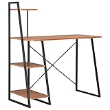Montloxs Schreibtisch mit Regaleinheit Computertisch Konstruktion Bürotisch Officetisch für Arbeitzzimmer und Büro PC-Tisch Schwarz und Braun 102×50×117