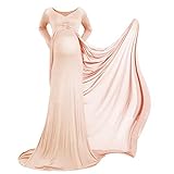 FYMNSI Umstandskleid Schwangere Elegante Fotografie Stützen Mutterschaft Schulterfreies Langarm Langes Abendkleid Damen Chiffon Hochzeit Maxikleid Fotoshooting Umstandsmode Kleidung Aprikose S