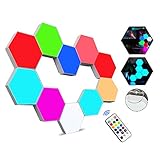 Sechseck Wandleuchten mit Fernbedienung, Intelligente LED Lichtplatten RGB Gaming Lampe Touch-Steuerung Stimmungsbeleuchtung DIY Geometrie Spleißen Quantum Leuchte für Gaming/Party Deko, 10 Stück