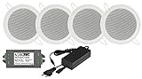 Einbaulautsprecher Set Bluetooth-Verstärker 4 Stück Lautsprecher Aktiv Verstärker 120W für Decke & Wand Montage Weiß
