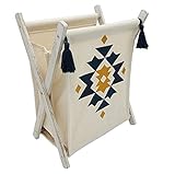 Atmosphéra Zeitungsständer Holz - Zeitungshalter Boho-chic aus natürlichem Stoff mit Stick Muster - Zeitungshalter Wand Magazinhalter Zeitschriftenständer Z