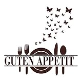 WandSticker4U®- Wandtattoo Sprüche Küche GUTEN APPETIT + 27x SCHMETTERLINGE in Braun I Wandbilder: 57x54 cm I Wand Deko Schriftzug Wohnzimmer Esszimmer Aufkleber Wandsticker Z