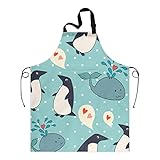 Pinguin und Wal, blau, niedliche Schürze, Bäcker-Schürze mit Taschen, Geschenk für Damen und Herren, wasserdichtes L