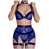 Dessous-Set für Damen Spitze XXL Blau schulmädchen Dessous Set Sexy Dessous Reizwäsche Erotik Negligee Nachtwäsche Lingerie BH Sexy Bralette Strapsen Set Transparente Wäsche Unterw