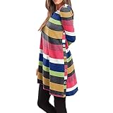 Damen Bunt Streifen Kleid Weit Gestreiftes Lose Gerades Lange Ärmel Frau Freizeit Tunika Swing Kleider Loose T-Shirt Kleid Elegant Casual A-Linie Mini Kleid Skaterkleid Boho Weich B