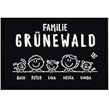 SpecialMe® Fußmatte Familie 1, 2, 3 & mehr Kinder Hund Katze personalisiert mit Namen rutschfest & waschbar schwarz 60x40