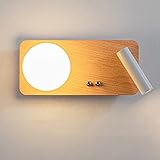 Moderne LED Wandleuchte mit Schalter, Minimalistische Design Schlafzimmer Wandlampe in Holz Farbe 5W ​3000K Warmes Nachtlicht 270° Drehung Einstellbar Wandstrahler 3W Leselicht Nachttischlampe Q