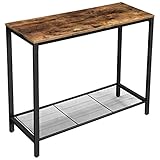 VASAGLE Konsolentisch, Beistelltisch, Flurtisch mit Gitterablage, 100 x 35 x 80 cm, Wohnzimmer, Eingangsbereich, Industrie-Design, Vintage, Dunkelbraun LNT86X