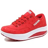 Solshine Damen Fashion Plateau Schnürer Sneakers Dämpfung Keilabsatz Fitnessschuhe 016 Rot 40EU