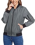 Parabler Damen Kurze Bomberjacke Sommer Frauen Blouson Jacke Dünne Kurzjacke Basic Pilotenjacke Fliegerjacke Frühlingsjacke Übergangsjacke Herbst Grau XXL 44