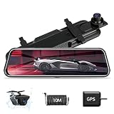 【Aktualisiert】 10 '' Spiegel Dashcam mit GPS Dual 1080P Rückspiegel Dashcam Spiegel Wasserdichter Frontkamera und Rückfahrkamera Super Nachtsicht Car Dash C